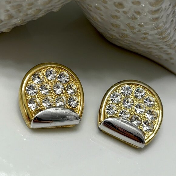 LANVIN PARIS VINTAGE RHINESTONE CLIP EARRINGS - Picture 3 of 11